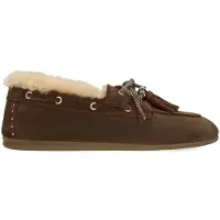 Manfield Bruine leren bootschoenen met bontvoering | Maat 37