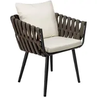 CLP Tuinstoel Lombardia taupe - Vlechtlook - Inclusief Zitkussen - Met Armleuningen en Vloerbeschermers - Voor Balkon en Terras - creme