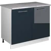 Vicco Wastafelkast Fame-Line Donkerblauw hoogglans/Wit 100 cm, WB Marmer, Model 61916