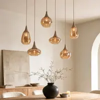 LumenXL 6-lichts hanglamp Loic met amber glas - zandbeige