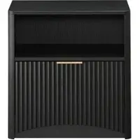 MODFU -Bedtafel-Zwart-Rillenstructuur-Met Open Vak-En Lade-Gouden Handgreep