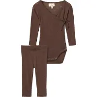 Copenhagen Colors Set - Leggings/Wikkelromper l/s - Dark Brown - - 62 - Rompers Lange Mouw