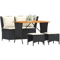 vidaXL 4-delige tuinset met kussens, zwart, polyrotan