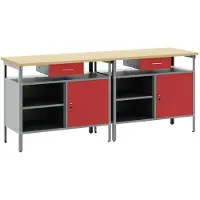vidaXL Werkbank-set, 2 stuks, rood en grijs, gepoedercoat staal