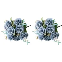 Typecat 2X Kunstmatige Blauwe Rozen Bloemen Zijde Roos Bloem Boeket Kunstbloemen Huis Tuin Decoratie Bruiloft Rozen Blauw