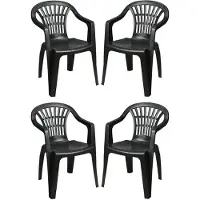 Pro Garden tuinstoel Maggiore - 4x - antraciet - kunststof - 56 x 55 x 81 cm - bijzet stoelen - stapelbare tuinstoelen - buiten