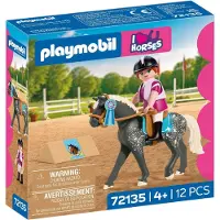 Playmobil paarden speelgoed springwedstrijd set met ruiter en hindernis.