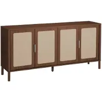 Sweeek Dressoir met 4 deuren vintage houtdecor en vlechtwerk 160cm Walnoot