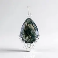 Cavill - Mosagaat Hanger 6,068 ct - 925 Sterling Zilver Gerhodineerd - Peervormige Druppel - Elegante Edelsteen - Zirkoon 0,14 ct
