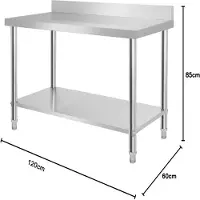 LZQ RVS Werktafel 120 x 60 x 85 cm – Verstelbare Keukenwerktafel van Roestvrij Staal met Opstaande Rand