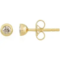 Cavill - 925 Sterling Zilver Vergulde Oorbellen - 0,18 Ct Rond I2 Bruine Diamant - Bezel Geslepen - Elegante Dagelijkse Sieraden