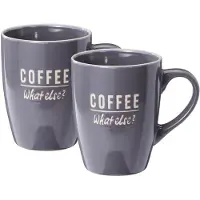 Excellent houseware Siaki koffie kopjes Barista Cafe - 2x stuks - grijs - 340 ml - mokken - keramiek - 10 cm - met koffie thema teksten