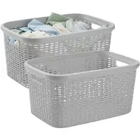 PlasticForte Wasmand - 2x - 35 liter - rotan - licht grijs - kunststof - 53 x 36 x 26 cm - draagmand - met handvatten - lichtgewicht