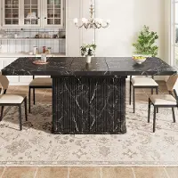 MODFU Eettafel uitschuifbaar, 140–180 cm, inklaptafel met verborgen opbergruimte, keukentafel met reliëfdesign, moderne salontafel, zwart