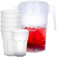 PlasticForte Waterkan van 2 Liter - transparant - kunststof - met 6x stuks onbreekbare drinkglazen - transparant - 520 ml