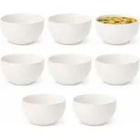 Secret De Gourmet Soepkommen Memphis - 8x - D14 cm - 600 ml - wit - keramiek - schaaltjes - kommetjes - stapelbaar
