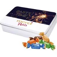 Merci Petits "Party Time" 250g - Eindejaarsgeschenk - Kerstcadeau - Tinnen blik met mix van individueel verpakte mini chocolaatjes - Chocolade cadeau - Chocolade mix in tinbox