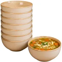 Excellent houseware Soepkom Kenji - set van 8x - beige - 14 x 7 cm - keramiek - schaaltjes - 580 ml