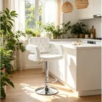 STILVORA Barkruk 61 x 50 x 93-113 cm - Hoogte Verstelbaar - 360 Graden Draaibaar Met Armleuningen En Rugleuning - Metaal - Wit