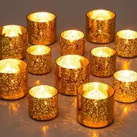 Famanu – Theelicht kaarshouder in goud, set van 12 van Mercury glas, gespikkelde votief kaarsenhouders voor bruiloften en feestelijke decoratie (4 cm & 5 cm
