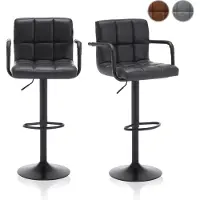 Meisterhome Barkruk - Barstoel - set van 2 Barkrukken - Kruk - Barstoelen met rugleuning – Keukenstoel - Industrieel - Verstelbaar – met Voetsteun – Antraciet grijs