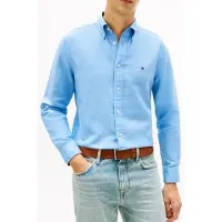 Tommy Hilfiger Linen Blend Solid Shirt Cloudy Blue Size: S | Casual Shirts Outlet | Heren | Blauw
