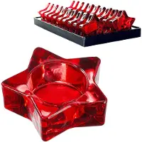 Famanu – Theelichthouders in sterrenvorm, set van 20 stuks, glazen kaarsenhouders in rood, 8x2 cm, sfeervolle kerstdecoratie