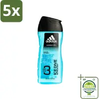 Adidas 5 x - 3-in-1 Douchegel - Ice Dive Refreshing - Marine Extract - 250 ml - Grootverpakking - Ice Dive Douche & Shampoo - Verfrissend - 2-in-1 - Lichaam En Haar - Sportieve Verzorging