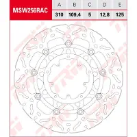 TRW Remschijven Racing vooraan, met ABE MSW256RAC ZWEVEND.
