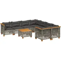 vidaXL 9-delige Loungeset met kussens poly rattan grijs