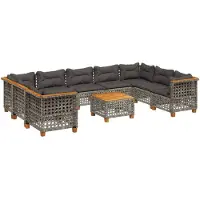 vidaXL 10-delige Loungeset met kussens poly rattan grijs