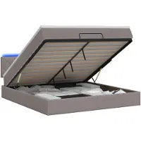 vidaXL Ottomanbed met matras en LED-verlichting, taupekleurig, 180 x 200 cm, stoffen bekleding