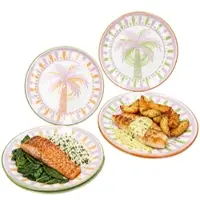 MamboCat 6-delige set TROPICANA dinerborden 3x palm groen-paars & 3x palm oranje-paars van aardewerk – 24325141