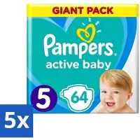 Pampers 5 x - Active Baby - Luiers - Maat 5 (11-16 kg) - Zachte Pasvorm - 64 Luiers - Luiers Voor Baby - Droge Huid - Luchtdoorlatende Banen - Absoluut Droge Nacht - Dermatologisch Getest