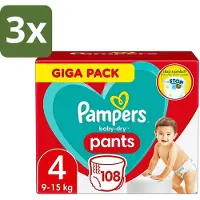 Pampers 3 x - Baby-Dry Pants - Luierbroekjes - Maat 4 (9-15 kg) - Comfort Fit - 108 Luiers - Baby Luier - Baby Droge Huid - Baby Luierbroek - Baby Luier 4 Kg - Snel Verschonen