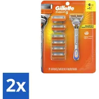 Gillette 2 x - Fusion5 – Houder + 6 Mesjes - Scheermesjes - Glad Scheeren - Comfortabel Scheeren - Huidbescherming - Precisietrimmer