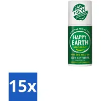 Happy Earth 15 x – Deodorant Roll-On – 100% Natuurlijk Bergamot Cedarwood – 75 ml - Natuurlijke Deodorant - Bergamot - Cederhout - Roll-on Deodorant - 24 Uur Geurvervoeging
