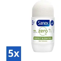 Sanex 5 x Deodorant Roller Zero% Normal Skin 50 ml - 24 Uur Deodorant - Aluminiumzouten Vrij - Alcohol Vrij - Huidvriendelijk - Gevoelige Huid