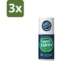Happy Earth 3 x – Deodorant Roll-On – 100% Natuurlijk Men Protect – 75 ml - Natuurlijke Deodorant - Mannen Deodorant - Roll-on Deodorant - Geurbeheersing - Huidvriendelijk Deodorant