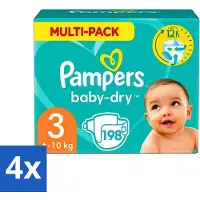 Pampers 4 x - Baby-Dry - Luiers - Maat 3 (6-10 kg) - 198 Luiers - Babyluiers - Luiers Maat 3 - Baby-Dry - Luiers Tegen Lekken - Luiers Voor Baby
