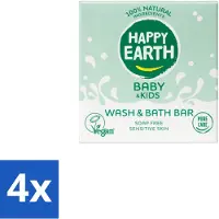 Happy Earth 4 x – Wash & Bath Bar – 100% Natuurlijk Baby & Kids – 50 g - Baby Wasbar - Kind Badbar - Natuurlijke Wasbar - Zeepvrije Wasbar - Mild Wasbar