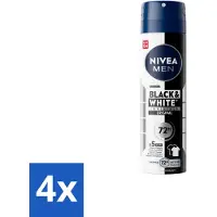 Nivea 4 x MEN – Deodorant spray – Invisible for Black & White – 150 ml - Zweetvermindering - Geurvermindering - Anti-Transpirant Spray - Kledingbescherming - 48u Bescherming