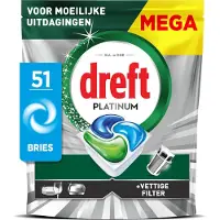 Dreft Platinum Vaatwastabletten - Krachtig Zelfs Bij Moeilijke Uitdagingen - Reinigt Vette Filters - 51 stuks