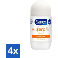 Sanex 4 x Deodorant Roller Zero% Sensitive Skin 50 ml - Deodorant Zero% Sensitive - Alcoholvrije Deodorant - Parabenenvrije Deodorant - Gevoelige Huid - Milde Deodorant