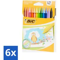 BIC 6 x - Waskrijt - Diverse Kleuren - 12 Krijtjes - Kleurpotloden - Waskrijt - Tekenkrijt - Creatief Materiaal - Kinderkrijt