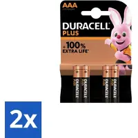 Duracell 2 x – Alkaline Batterijen AAA – Plus – 4-pack - AAA Batterijen - Alkaline Batterijen - Langdurige Batterijen - Batterijen Voor Speelgoed - Batterijen Voor Zaklampen