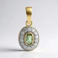 Cavill - 9 Karaat Geelgouden Hanger - Onverhitte Groene Ovale Tanzaniet 0,17 ct - Zirkoon Rondgeslepen 0,26 ct - Elegante Luxe Sieraden