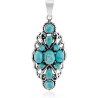 Cavill - Zilveren Hanger - 925 Sterling Zilver Geoxideerd - Blauwe Kingman Mohave Turkoois 4.1 ct - Ovaal & Peervorm - Vintage