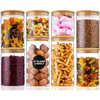 Markenlos – Voorraadpotten met deksel, luchtdicht, set van 8 delen, ideaal voor muesli, cornflakes en spaghetti, glazen opbergdozen voor de keuken