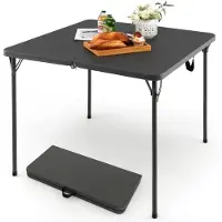 Famanu – Inklapbare klaptafel, vierkant, 86 x 86 cm, campingtafel met HDPE-tafelblad en draaggreep, voor 4 personen, grijs